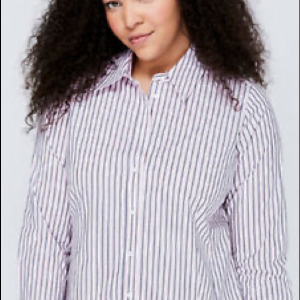 Lane Bryant Perfect Shirt Button Down Cotton Black White Stripe